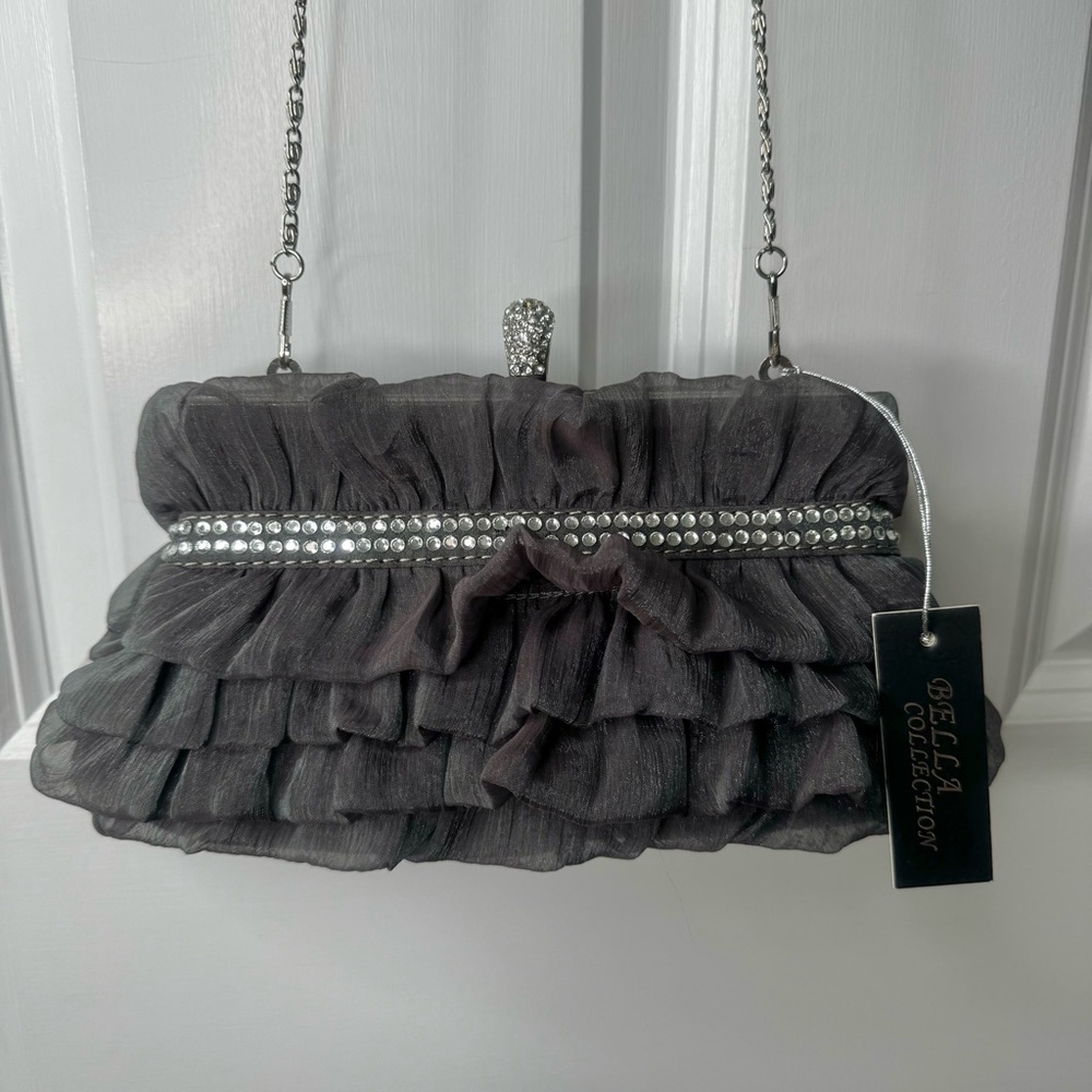 NWT Gray Ruffled Bella Collection Purse